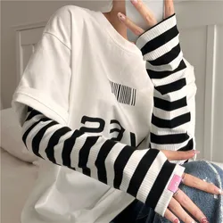 Women Summer Sun-protective Sleeve Striped Sunscreen Driving Riding Oversleeve Punk Gothic Loose Arm Warmer Outdoor Cuff Sleeve