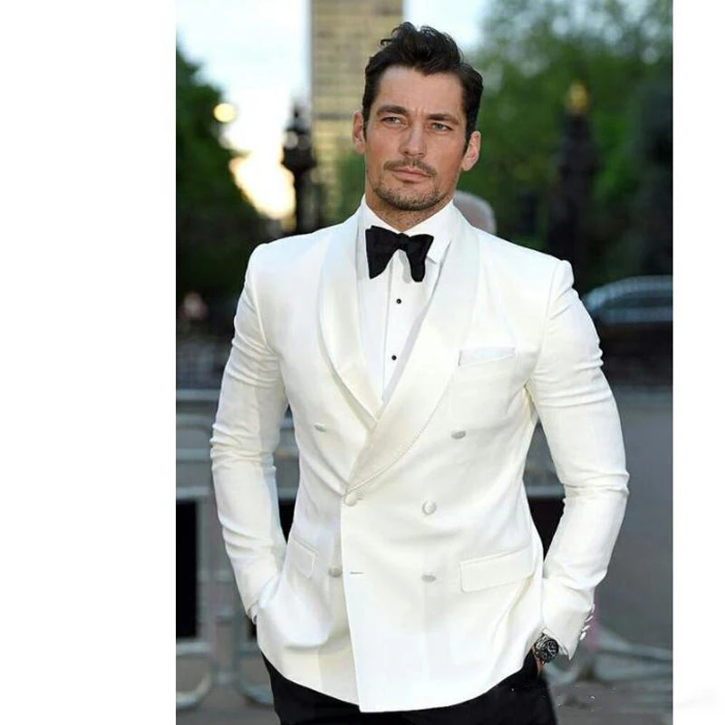 

Latest Ivory Mens Suits Groom Tuxedos Groomsmen Wedding Party Dinner Set Double Breasted Best Man Suit Male (Jacket+Pants)