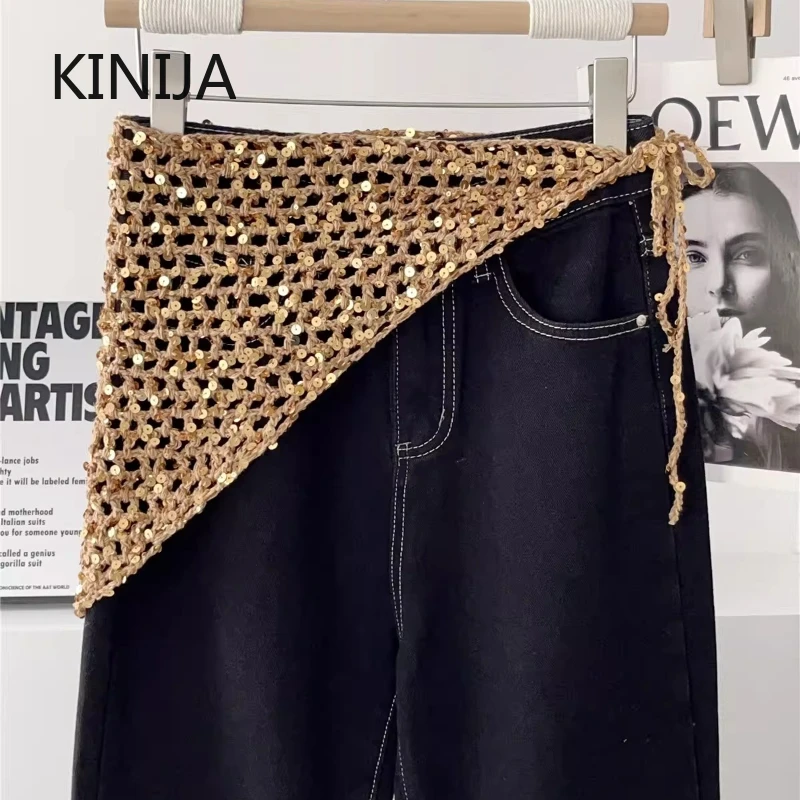 Ins Style Sequined Hollow Knitted Triangle Scarf Women Summer Travel Photo Atmosphere Versatile Casual Y2K Beanies Headband - view 5