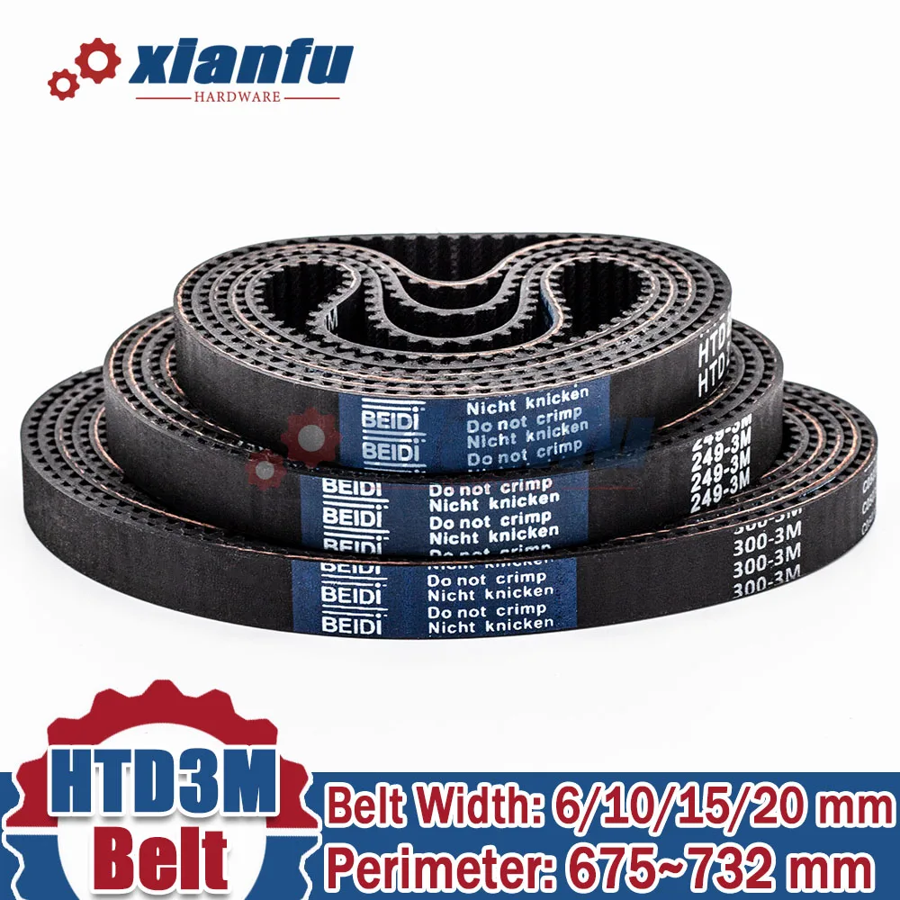 HTD 3M Timing Belt Closed Loop Width 6/10/15/20mm Lp=675 678 681 684 687 696 699 705 708 711 714 720 726 732mm Rubber Perimeter