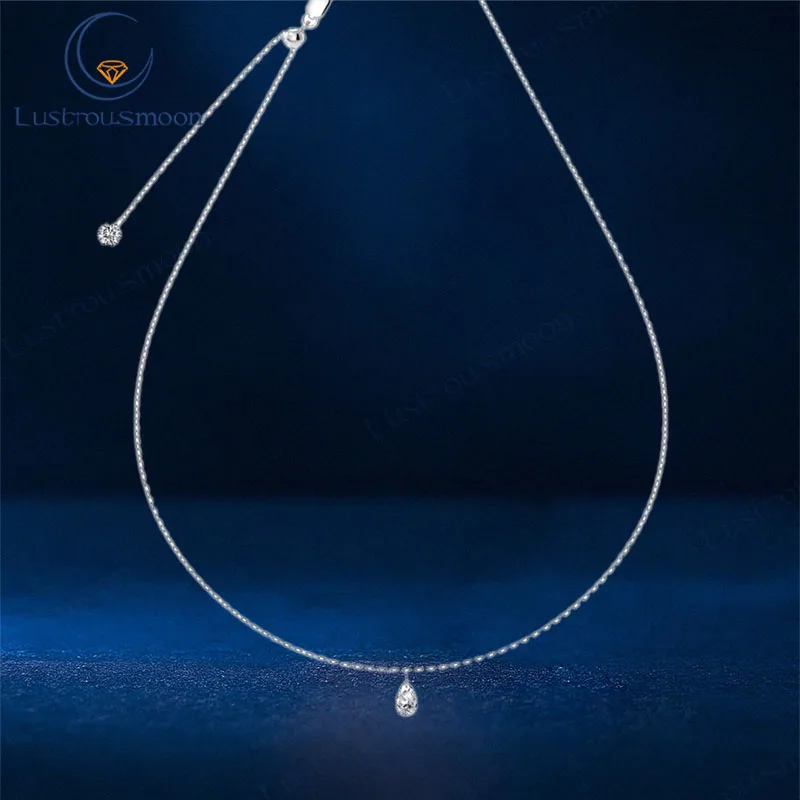 

S925 Sterling Silver Plated Sparkling Solid Pear Cut Lab Gems Synthetic CZ Water Drop Pendant Necklace Fine Jewelry Wholesale