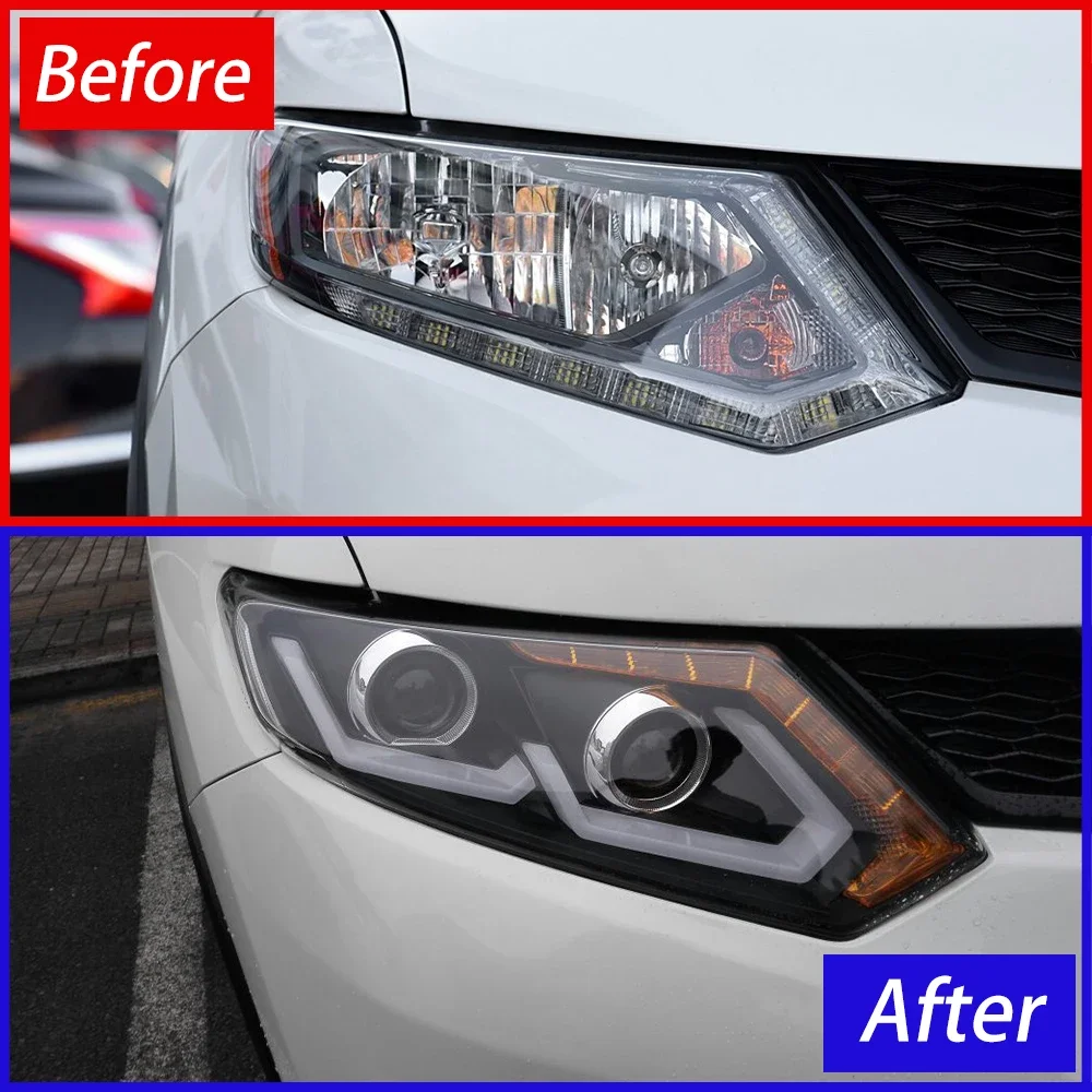 Car Front Lamps for Nissan X-Trail 2014-2016 Auto Headlights Assembly Upgrade LED Double U Projector 2 Lens Tool Accessories
