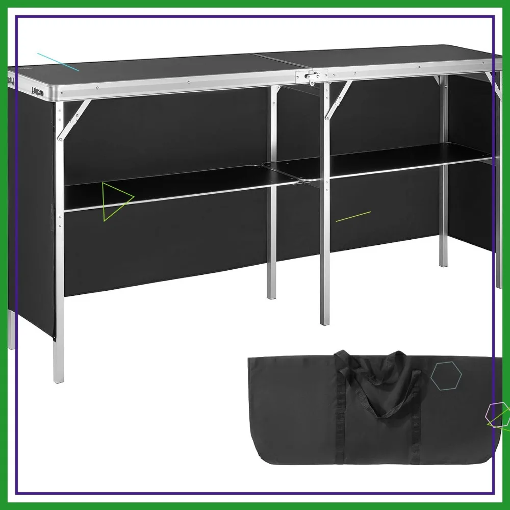 

Удлиненный складной портативный барный стол для использования в помещении, на открытом воздухе, вечеринок, пикника, выставок с футляром для переноски и полкой