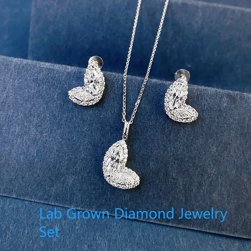 

Lab Grown Diamond Jewelry Set Pendant Necklace 0.75ctw & Earrinngs 1.1ctw DEF VS-VVS Platnum 950 For Lady Fine Jewelry