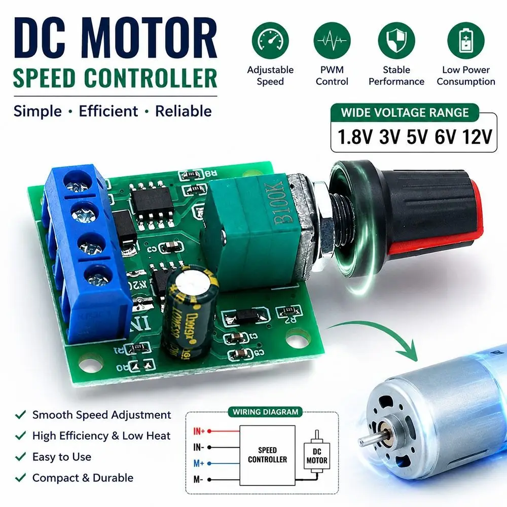1.8V 3V 5V 6V 12V DC Motor Controller Rotary Knob Control Integrated Power Switch Motor Speed Controller Resettable Fuse