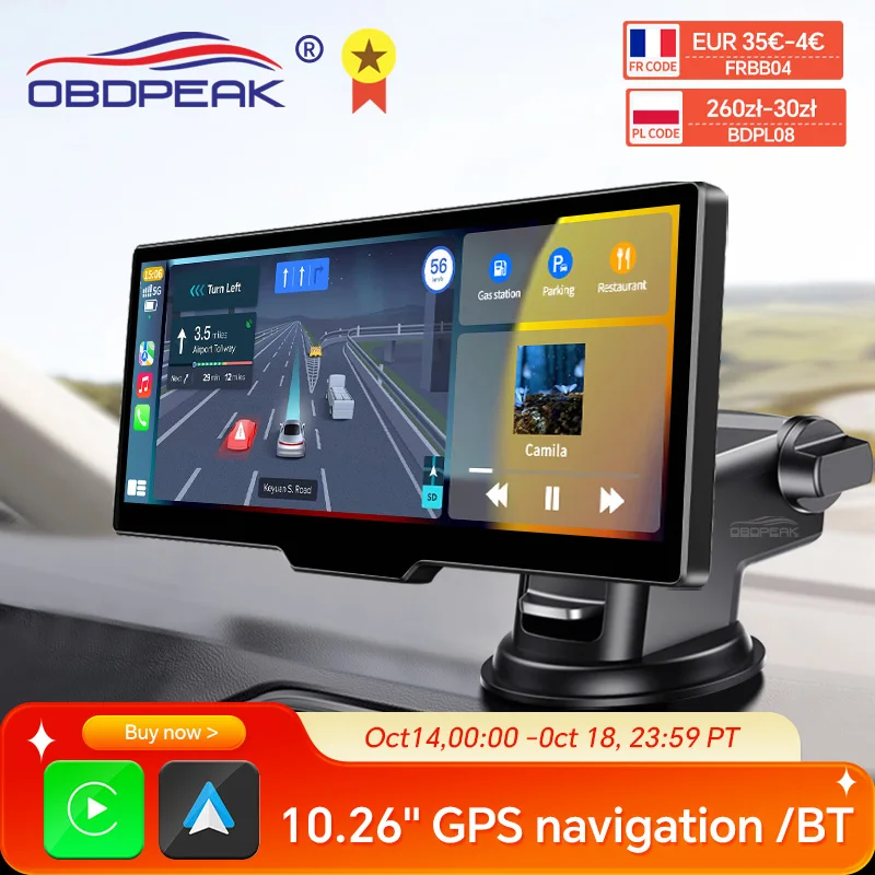 

OBDPEAK T20 10,26 "видеорегистратор Камера заднего вида Carplay и Android Авто Смарт-плеер GPS-навигация Автомобильный видеорегистратор FM Зеркальный монитор