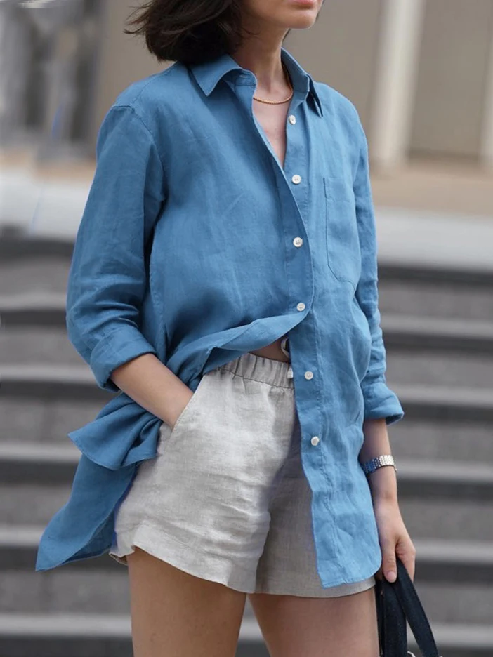 Camicia tinta unita alla moda da donna taglie forti Top autunnale Capispalla versatile Abbigliamento formale da donna