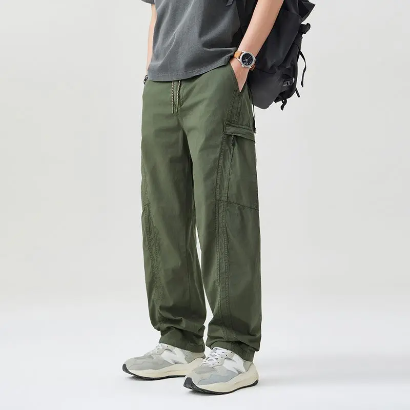 

Американские рабочие брюки в стиле ретро, мужские свободные брюки из чистого хлопка в стиле милитари для путешествий на молнии, многоэтажные тренировочные брюки, весна-лето St...