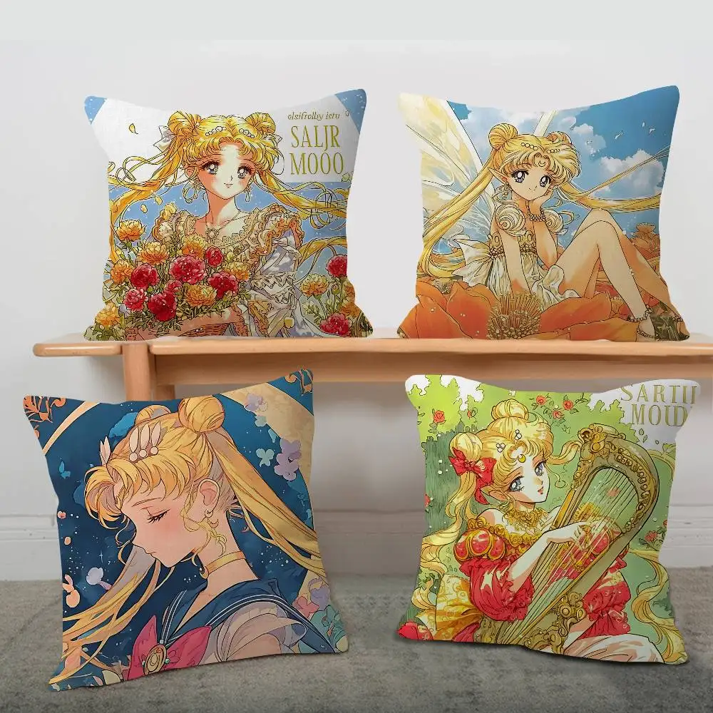 Classic S-Sailor M-Moon Retro Girl Anime Cushion Cover Polyester Sofa Cushions Decorative Throw Pillows Home Decoration