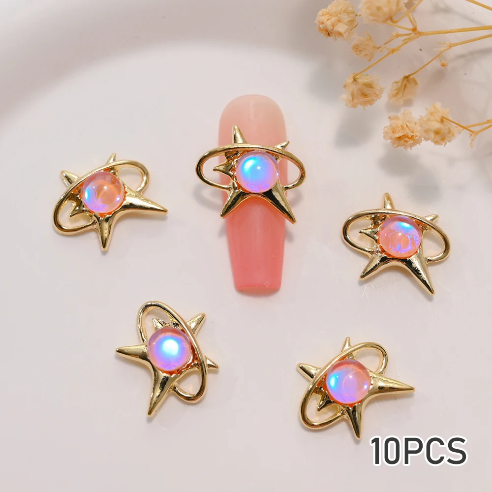 10Pcs Aurora Opal Rhinstone 3D Alloy Star Nail Charms Kawaii Star Butterfly Glitter Nail Art Decor DIY Japanese Manicure Jewelry