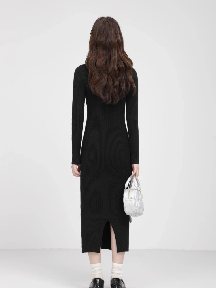 Vestido maxi de tricô feminino, roupa feminina com decote v, vestido longo, comprimento quente, melhor qualidade, inverno, nova moda, 2022