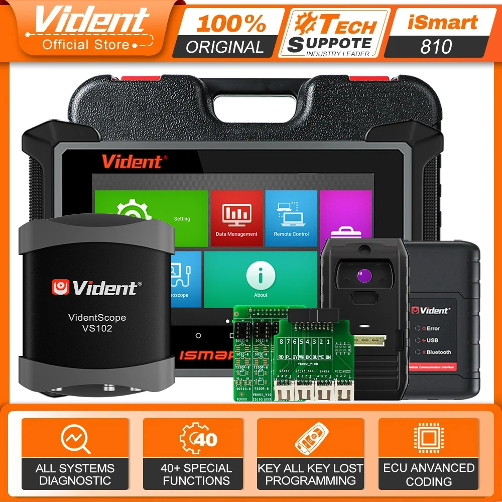 VIDENT ISMART810 Car Diagnostic Scanner with Smart Topology Map ECU Coding 40+ Services Key Programmer With Oscilloscope IMMO