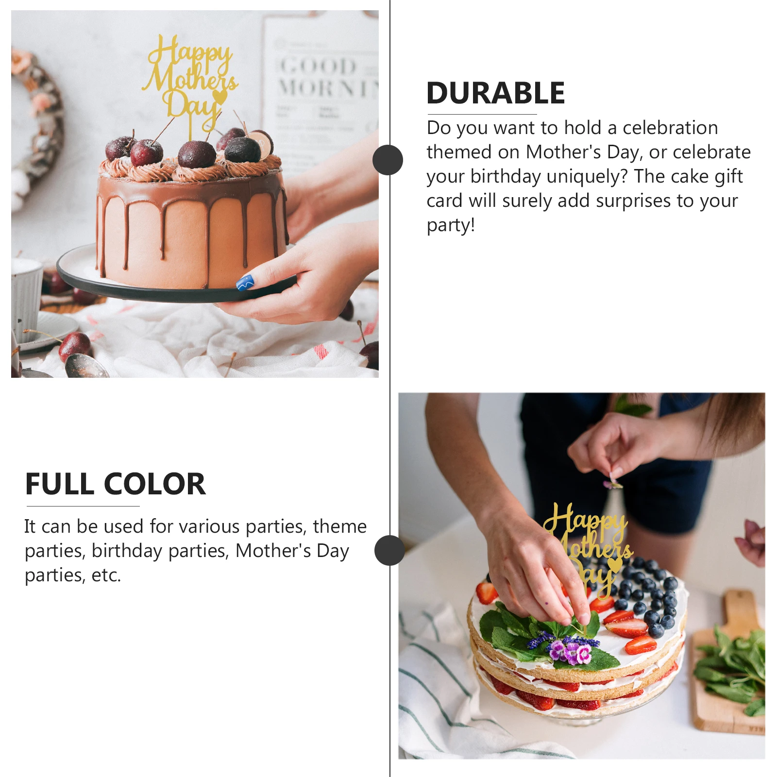 

10Pcs Mother's Day Cake Topper Acrylic Elegant Cake Decoration Party Insert Cards Dessert Picks Cupcake Insert Topper