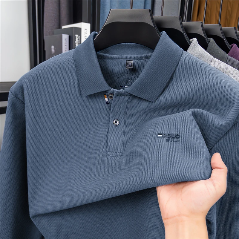 

Original Design Men's Polo Shirt Lapel Long Sleeve T-Shirt Autumn Winter New Arrival Letter Print Plush Thicken Fashion Menswear