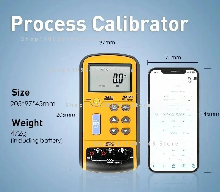 Electronic Power Battery Use for VA720 RTD Calibrator Selectable 7 Types Temperature Resolution Calibration Meter