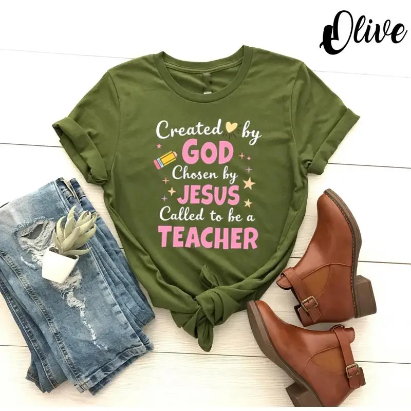

Футболка Created By God Called To Teach, вера христианского учителя, религиозное образование, обучение на базе Иисуса