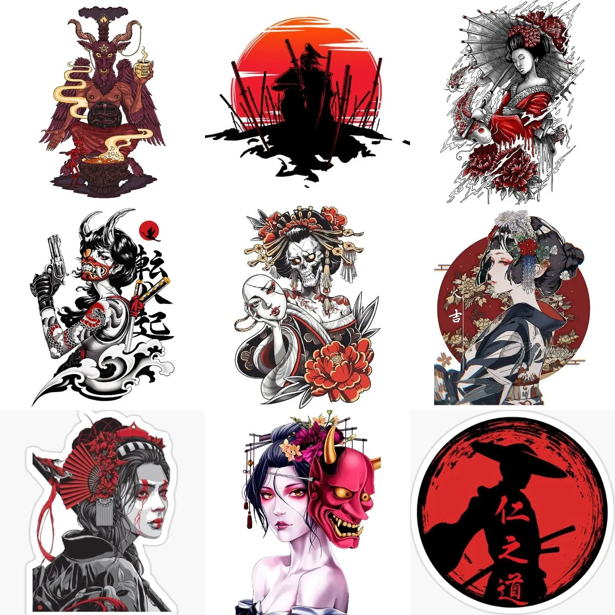 Geisha Ghost Samurai Mask Personalized Sticker for Decorate Table Wall Bicycle Laptop Window Car Off-road Helmet Covered Scratch