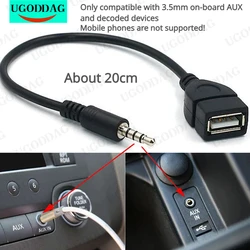 AUX Audio Jack Plug para USB Cabo Conversor Feminino, MP3 Player, Acessórios de carro, 3,5mm Masculino, AUX