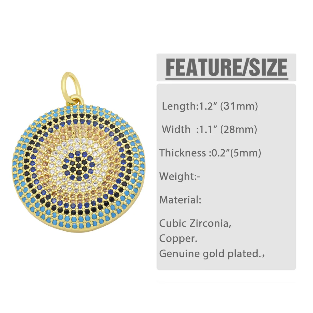 OCESRIO Copper Big Evil Eye Medallion Pendant for Jewelry Making Zirconia Gold Plated Jewellery Crafts Wholesale pdta523