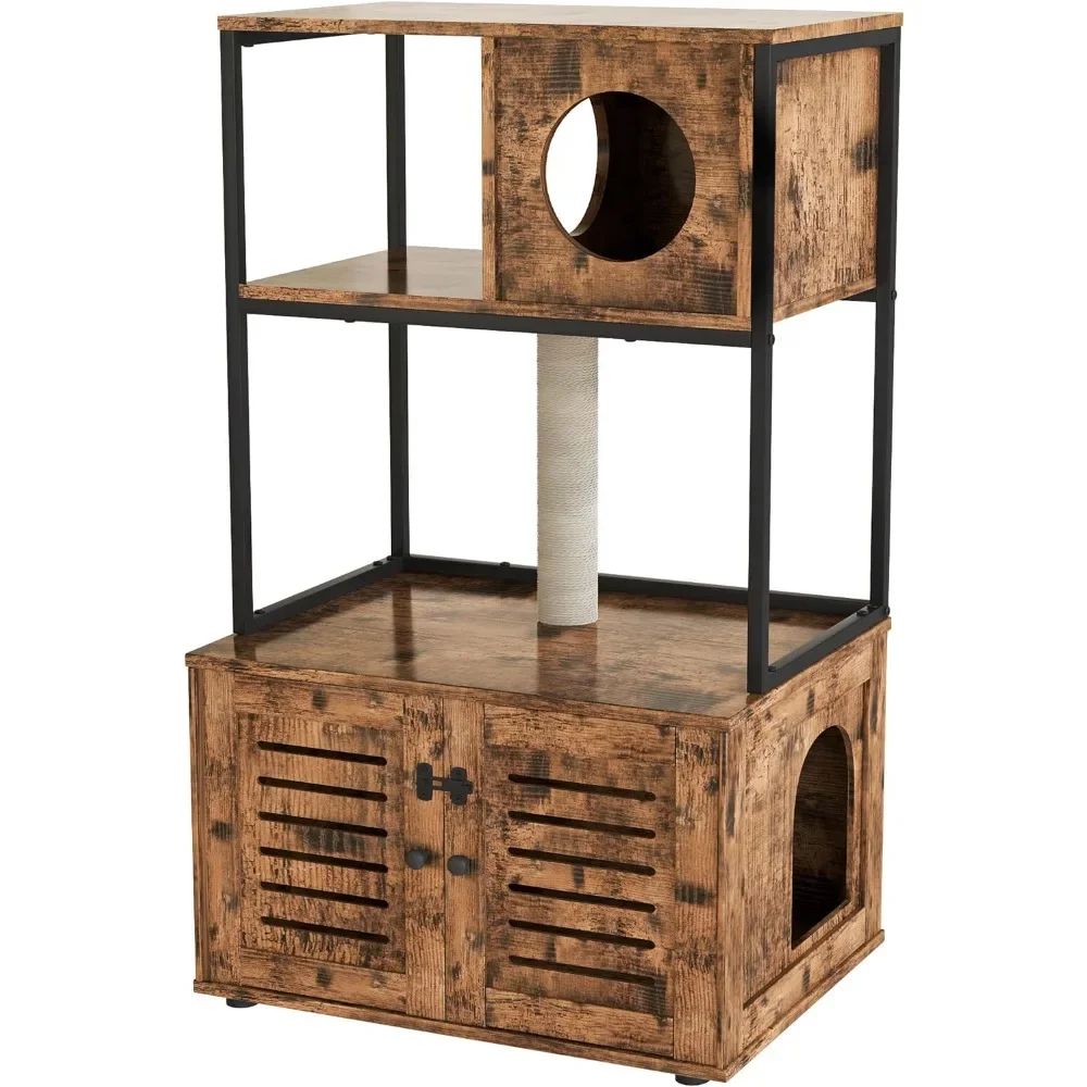 Cat Litter Box Enclosure Beds Cats Indoor Cat House With Hidden Cat Washroom Pet Bed for Cats Rustic BrownFreight Free Kennel