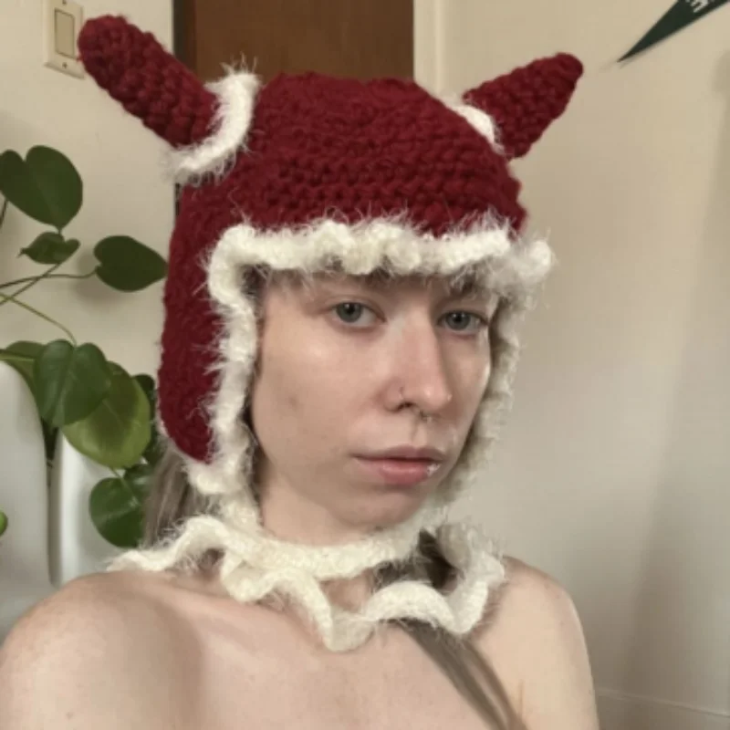 

Funny series long rope fox ear hat style men and women can take hand-crocheted ear protection warm casual all over the hat