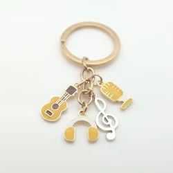 Music DJ Enamel Earphone Keychain Guitar Note Microphone Keyring Men's Gift Women's Gift Jewelry