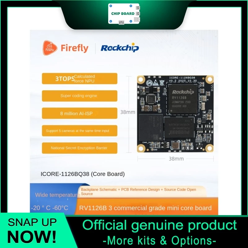 Firefly-ICORE-1126BQ38 AI Vision Platform: 3T NPU & 4K Codec Enabled by Rockchip RV1126B SoC