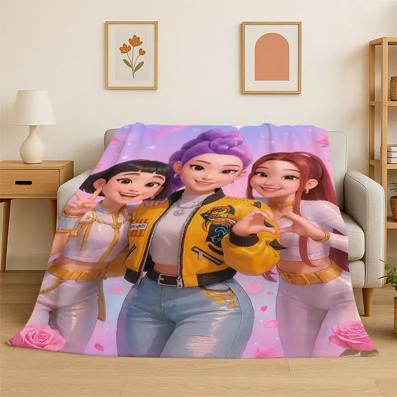 New KPop D-Demon H-Hunters Cartoon Flannel Throw Blanket,Warm Cozy Blanket for Bed,Sofa,Couch,Bedroom,Living Room,Office,Camping