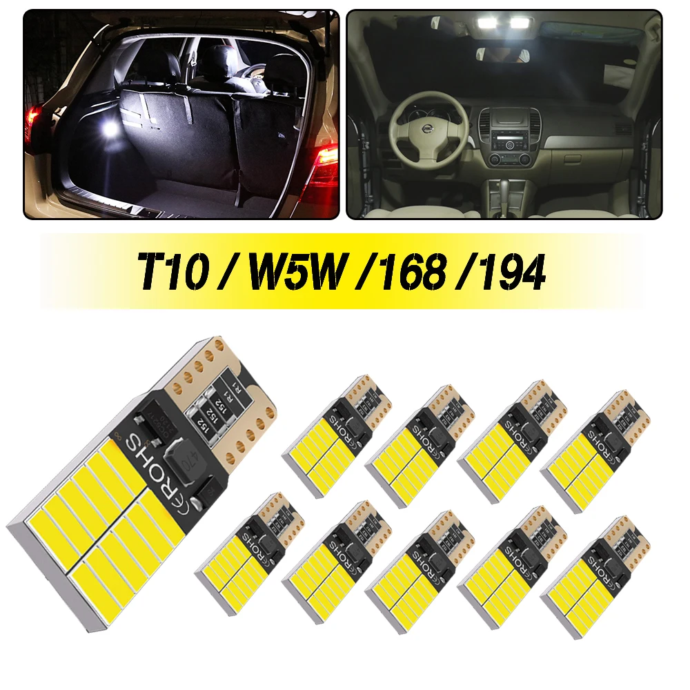 10x T10 LED 168 Canbus Bulb on Car Interior Light License Plate Trunk Lamp For Toyota C-HR Corolla Rav4 Yaris Avensis Camry CHR