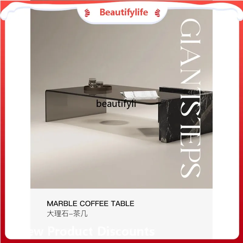 

A506 Italian light luxury tempered glass home living room minimalist designer, white marble coffee table