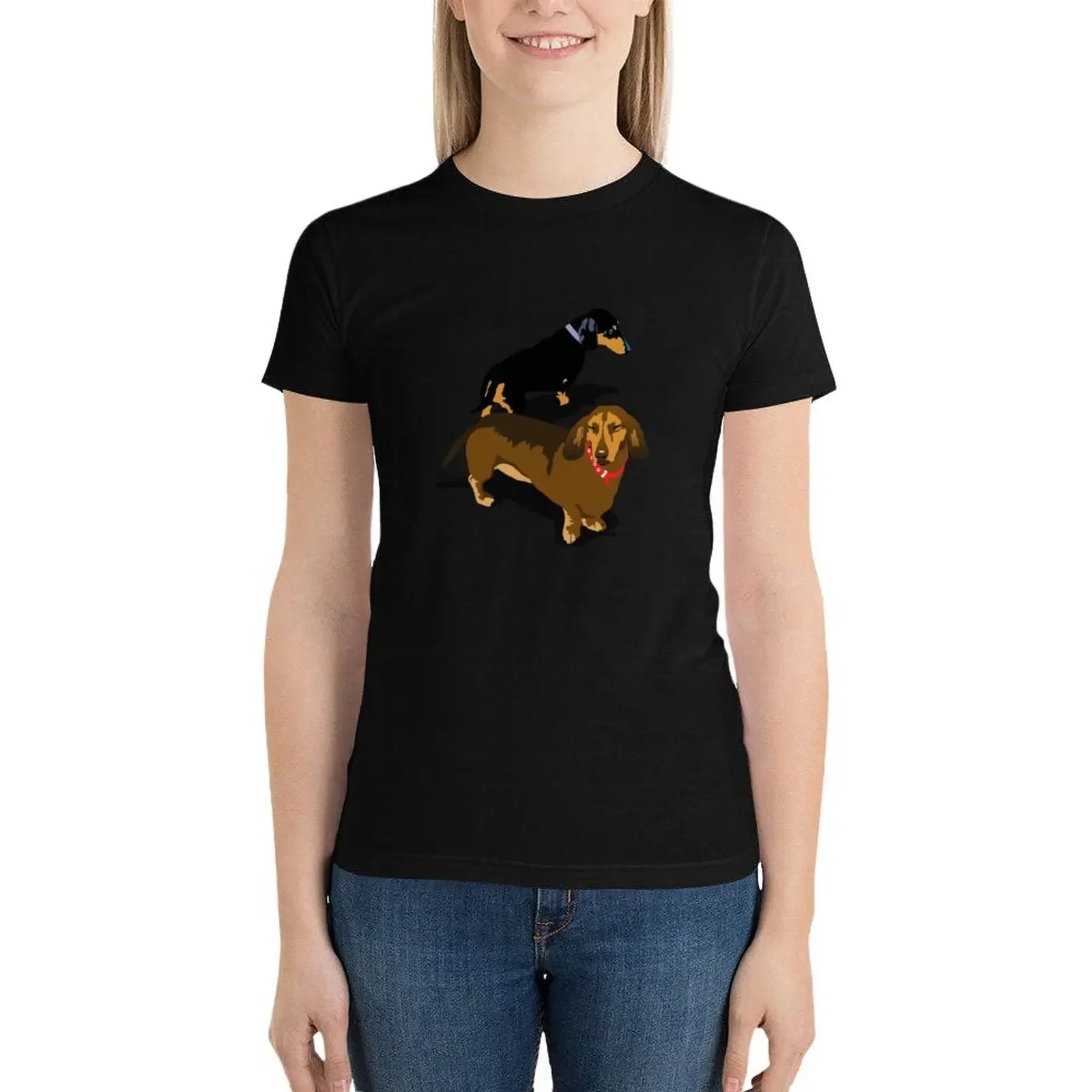Two Dachshunds T-Shirt summer clothes anime clothes Short sleeve tee blanks western t-shirt dress for Women