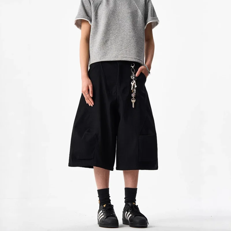 American Style Minimalist Seven Eighth Curved Knife Casual Pants for Men and Women Summer Loose Straight Cut Arc Deconstructed V