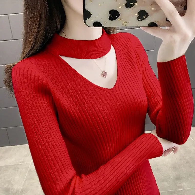 Autumn and Winter New Pullover Sweater Women’s Slim-fitting Neck Halter Top Korean Versatile Bottoming Knitted Sweater Women 2 Autumn and Winter New Pullover Sweater Women's Slim-fitting Neck Halter Top Korean Versatile Bottoming Knitted Sweater Women 2
