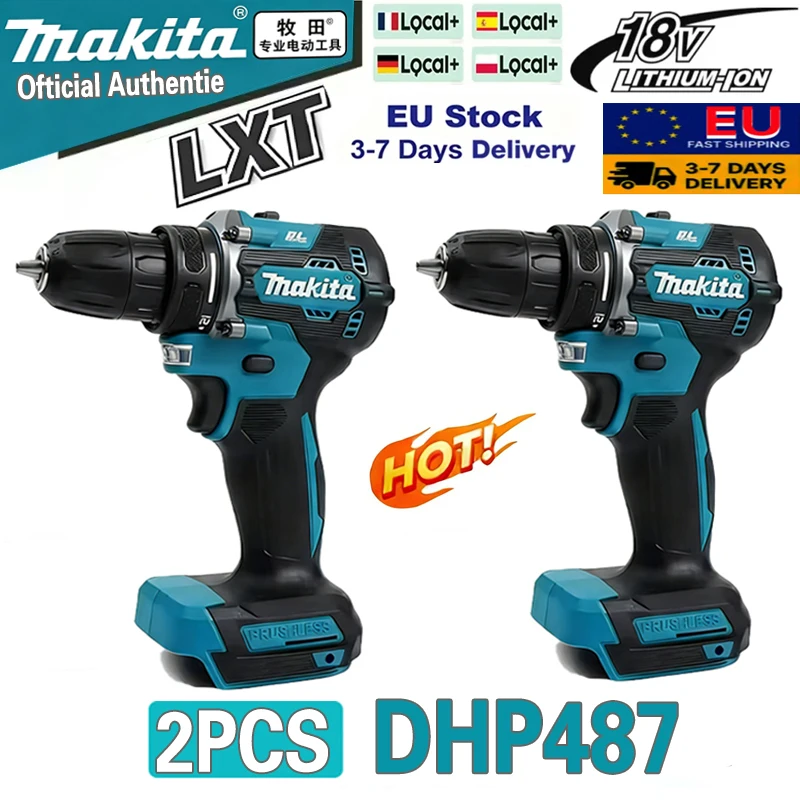 Trapano avvitatore a impulsi ricaricabile senza spazzole Makita DHP487, utensile elettrico ad alta coppia.
