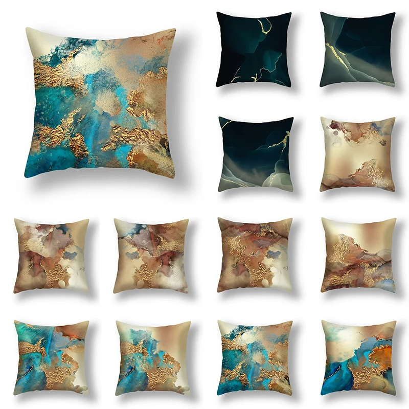 

45x45cm Nordic ins abstract gold blue marble print cushion cover pillowcase sofa office seat lumbar pillow home furnishings