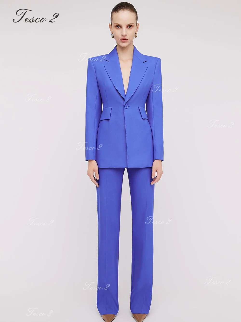 

2 Pieces Women Suit Slim Fitting Waist Pinched Long Tube Wide Leg Suit Pants Suit For Ladies For Daily Commuting Suit