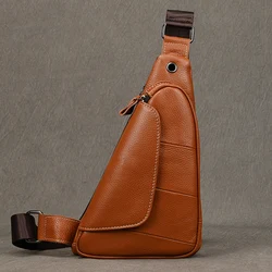 Casual Fashion Men Shoulder Bag Genuine Leather Crossbody Bagpack Bag Outdoor Men's Sling Bags Handmade Male Chest Bag