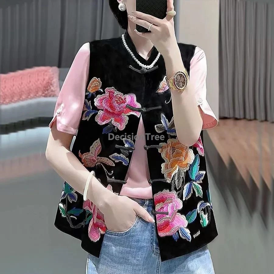 

2025 изысканный тяжелый китайский жилет с вышивкой в этническом стиле, литературное искусство, женская майка, винтажный темпераментный повседневный жилет