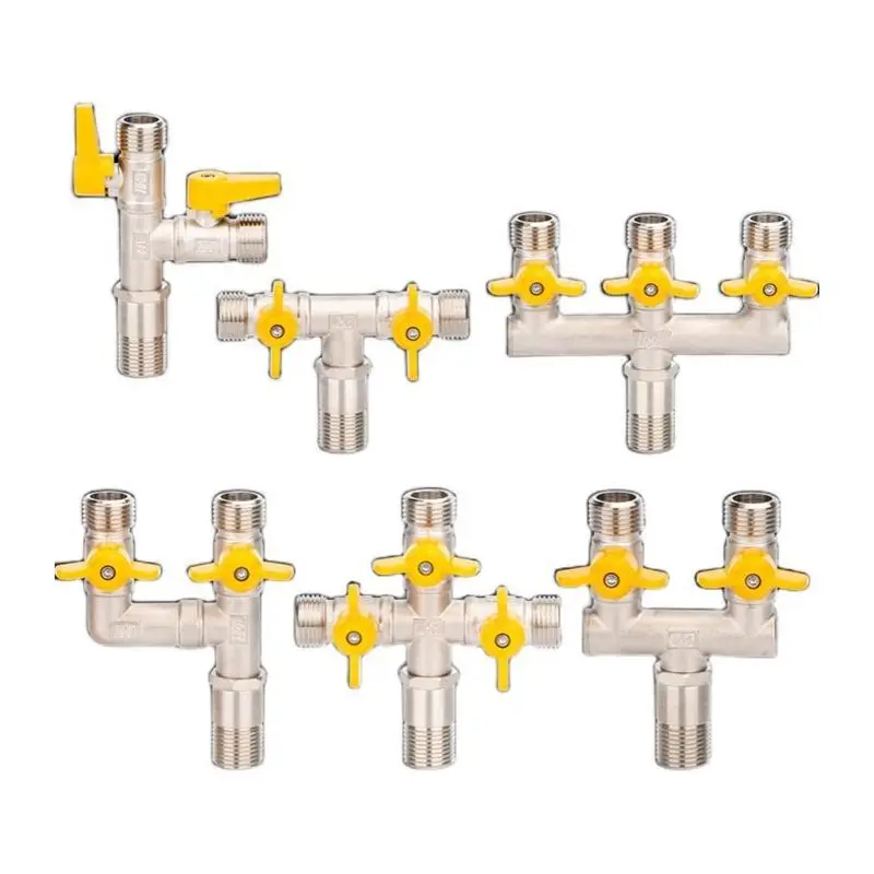 Connecteur à trois voies pour tuyau de gaz en laiton, vanne de gaz à grand débit, noyau à billes 1 à 3, séparateur d'eau fileté, fil extérieur arc-en-ciel