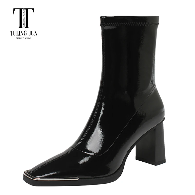 TULING JUN 2023 autunno inverno stivali elasticizzati da donna punta quadrata tacco alto moda Comfort nobiltà temperamento scarpe per le donne L