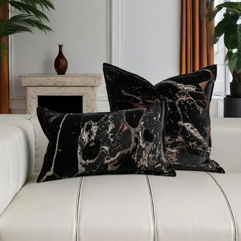 Orange Velvet Jacquard Pillow Art Abstract Painting Cushion Case Luxury Room Decorative Pillow Cover For Sofa Chair Home Decor