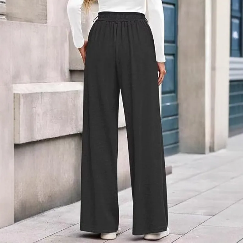 2025 Autumn and Winter New Casual and Comfortable Versatile Solid Color Straight Leg Wide Leg Hanging Pants for Women