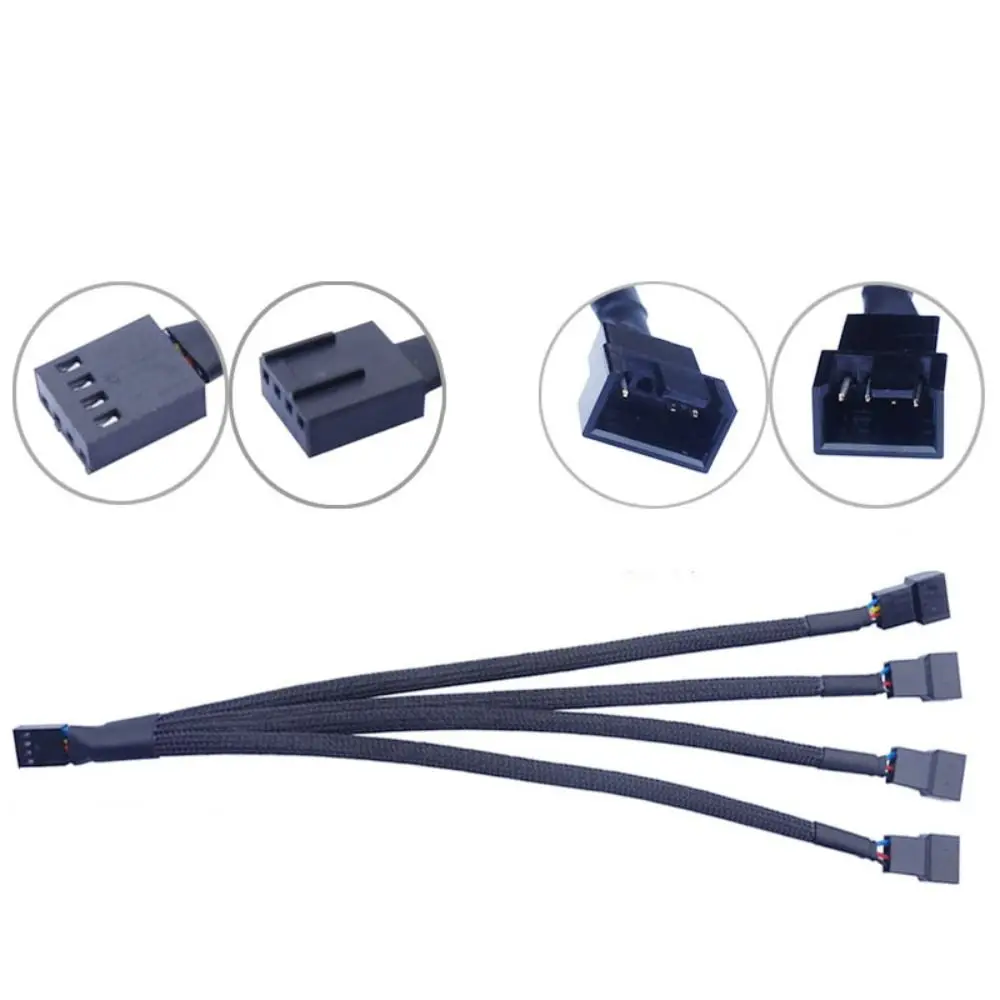 Male To Female 4 Pin Pwm Fan Cable Connector Braided Sleeving Temperature Control Fan Cable Adapter Black Sleeved
