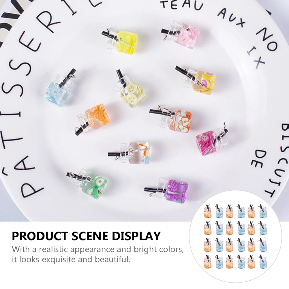 

30 Pcs Drink Bottle Pendant Mini Charms Fruit Beverage Jar DIY Cup Jewelry Accessories
