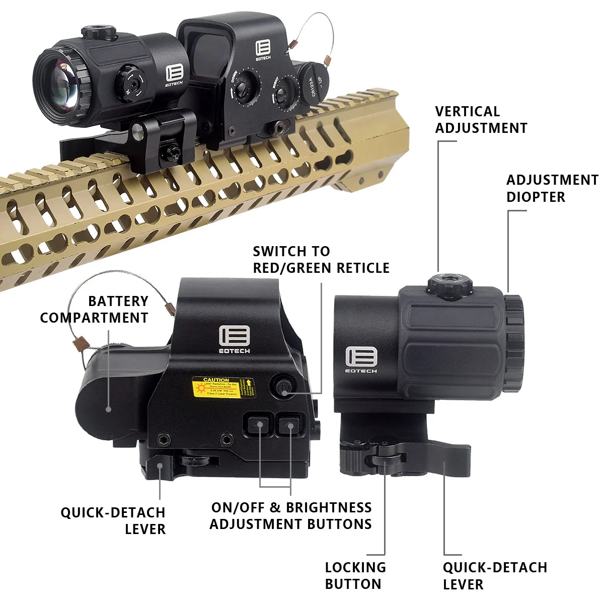 EOTECH G43 G33 G45 3X 5X Magnifier Scope EOTECH 558 Holographic Collimator Red Dot Sight 20mm Rail Hunting Airsfot Optics Scope view 5