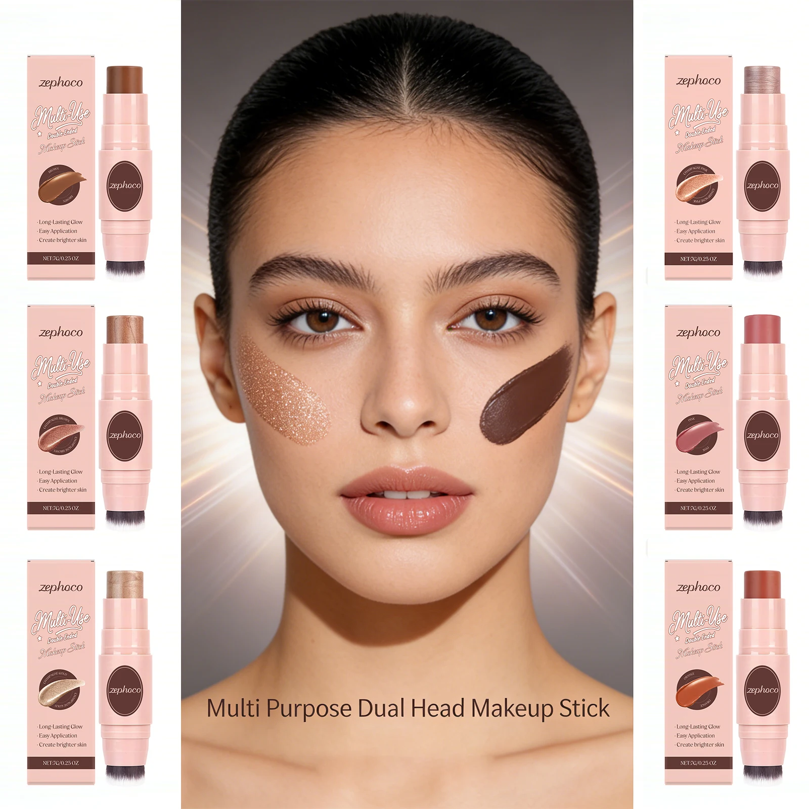 

multi-use double-headed makeup stick Powder blusher highlights long lasting Waterproof Face Contour cosmetics