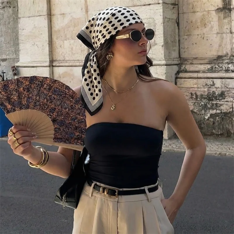 

70cm Lady Hair Dot Scarf Female Silk Square Scarves Head Wraps for Women Bandana Fashion Foulard Shawls Female Summer