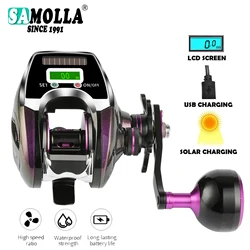 Electronic Fishing Reel Accessories Pesca Mar 6.3:1/8.0:1 Baitcasting Usb Solar Charging Ratio Waterproof Moulinet Peche En Mer