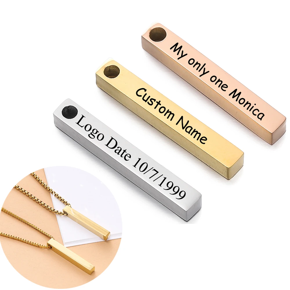 

10pcs Personalized Four Sides Laser Engraving Square Pendant Necklaces Stainless Steel Custom Logo Name Date For Women Jewelry