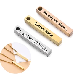 10pcs Personalized Four Sides Laser Engraving Square Pendant Necklaces Stainless Steel Custom Logo Name Date For Women Jewelry